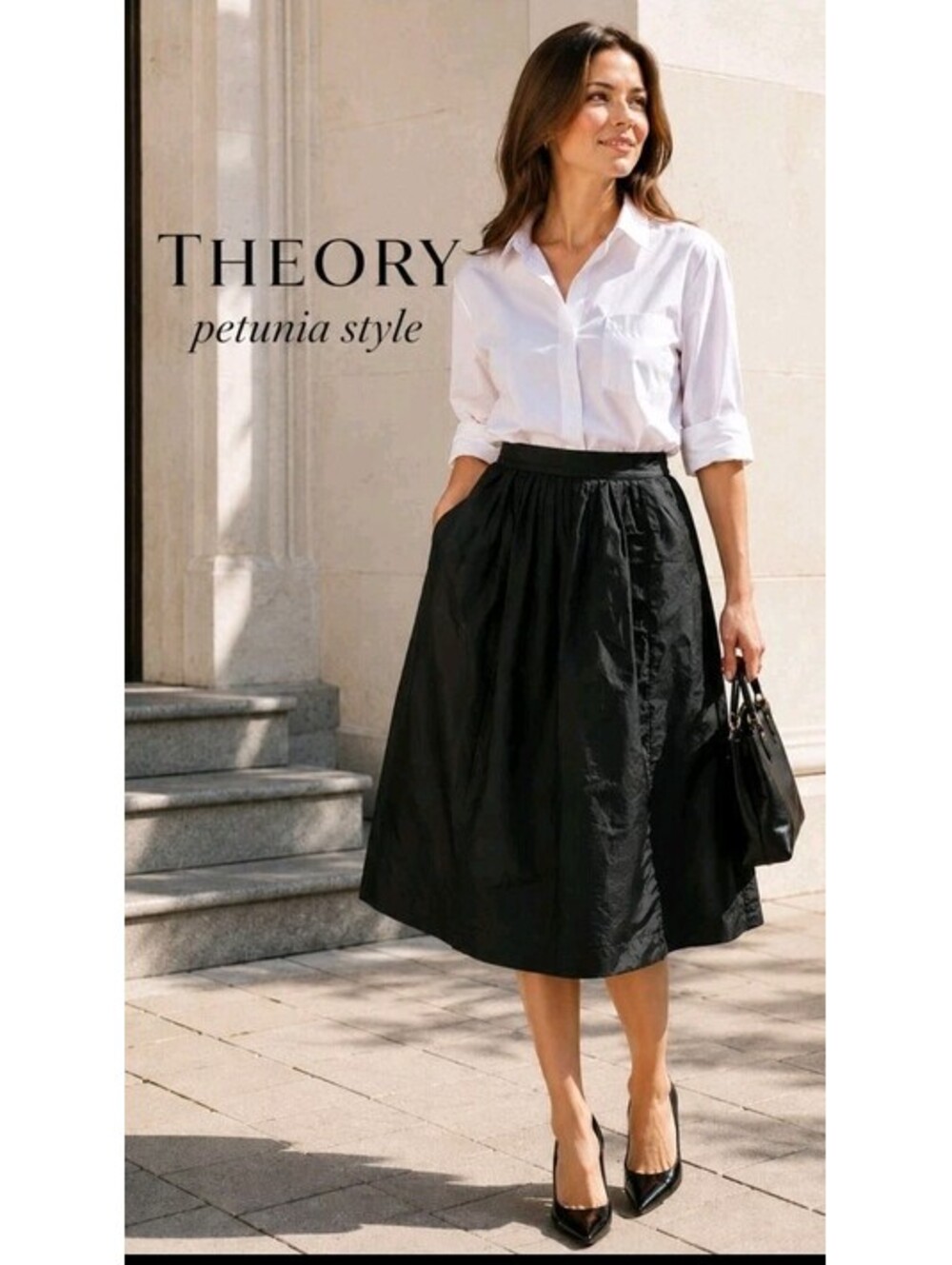 THEORY "Petunia" Women's Skirt Size 6 Black Front Pleats Polyester EUC #3
